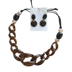 VINMOD Designs 17" - 26" Adjustable Statement Tortoise & Crystal Necklace Set